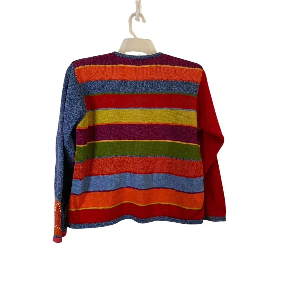 Susan Bristol Womens Patchwork Zip Cardigan Embroidered Vintage Multi Color L - Picture 2 of 5